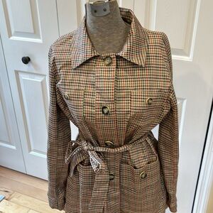 Cabi #3734 brown houndstooth belted  Sherlock Trench  Coat